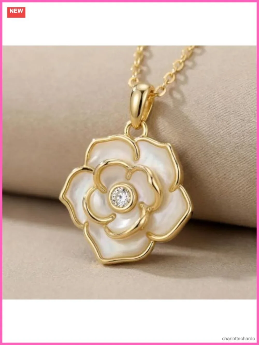 Rose Gold Plated White Rose Necklace Earring Set Women